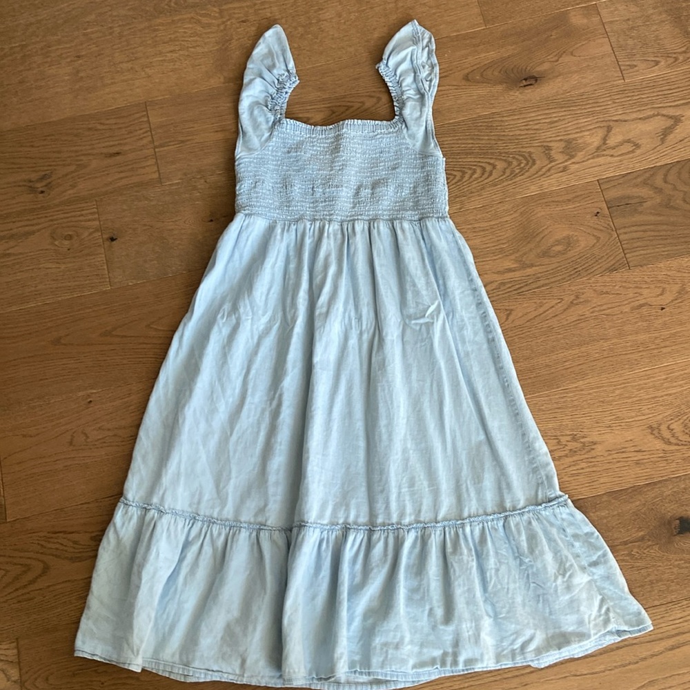 Gap Kids Smocked Chambray Flutter Sleeve MIDI Dress